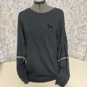 Black/Gray Wash Oversize Logo Back Victorias Secret PINK Sweatshirt Sz Large